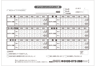 アフターメンテナンス表 アフターメンテナンス表