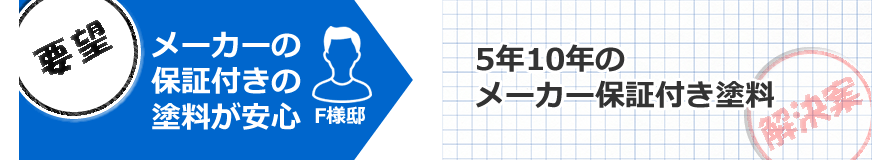 要望メーカーの保証付きの塗料が安心　解決案5年10年のメーカー保証付き塗料